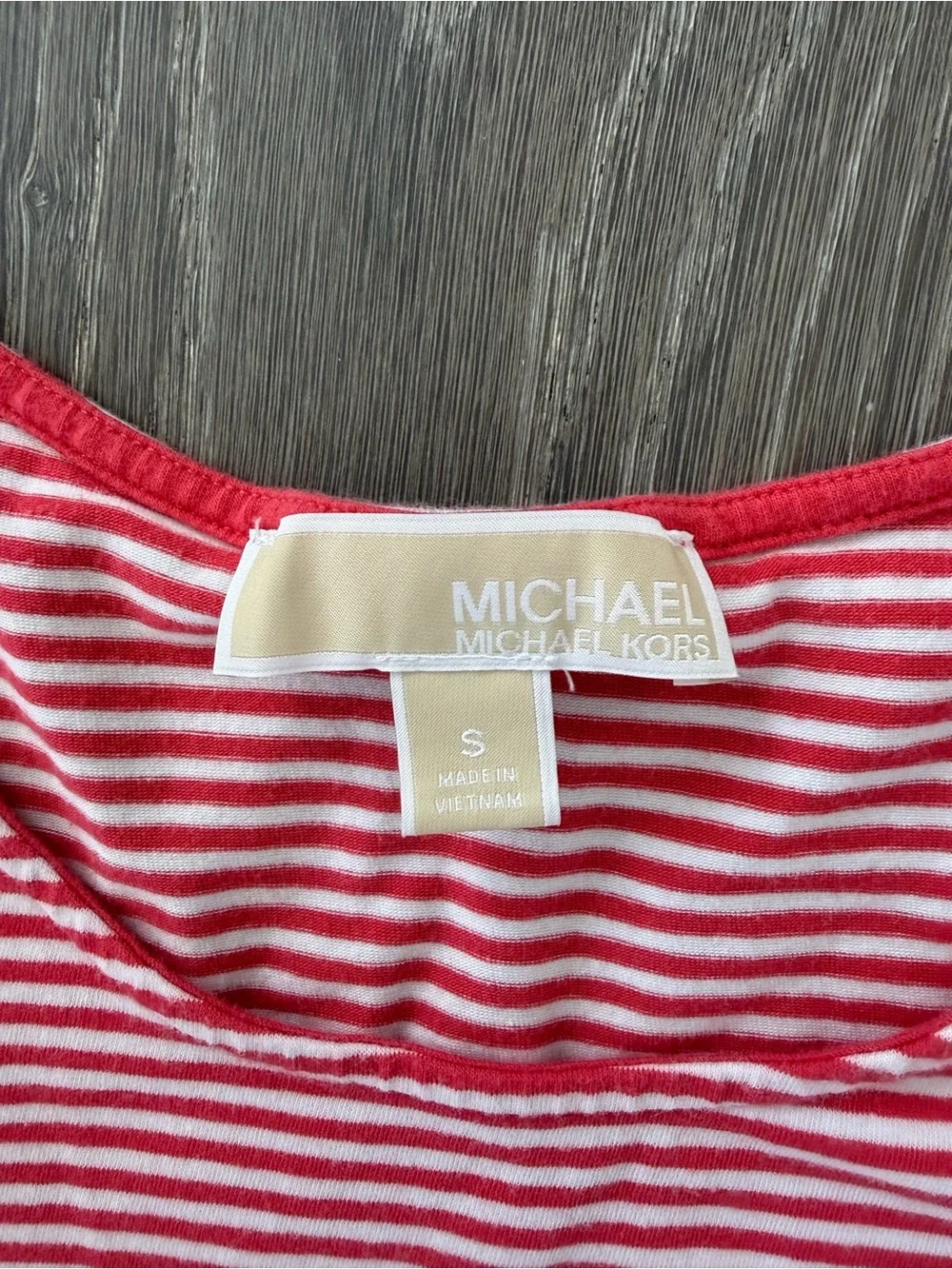Michael Kors Coral and White Striped Cold-Shoulder Tank Top